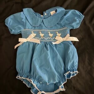 Blue Baby Romper with White Bows